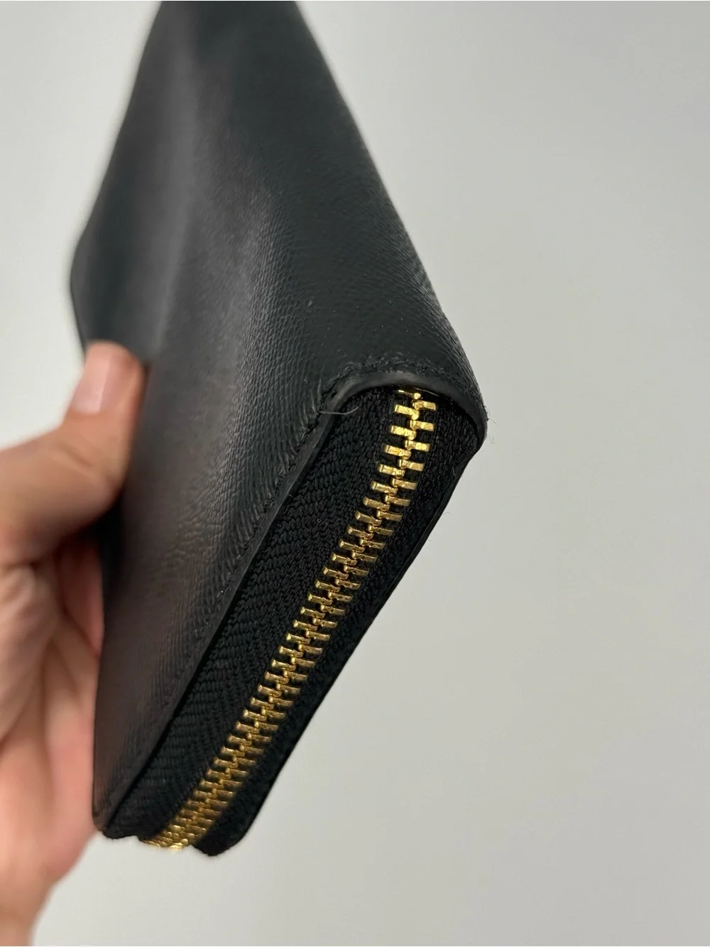 Coach Black Zip-Around Saffiano Leather Wallet with Gold Logo
